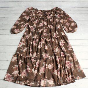 Rewind Women's Chiffon Floral Midi Dress Size M Smocked